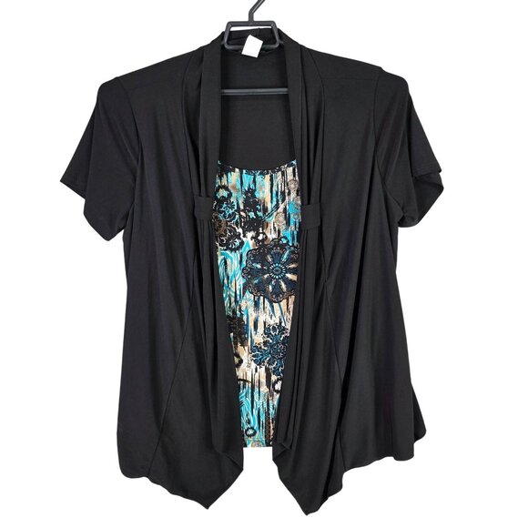 Perception Women Black Cardigan Multicolor Top Attached Polyester Stretch 2X - Picture 1 of 6